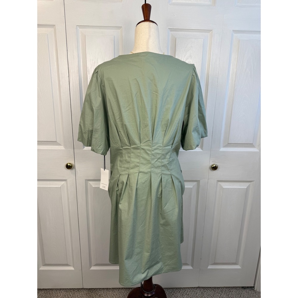 NEW Bailey 44 Sage Green Puff Sleeve Button Front A-Line Dress NWT Size L - Picture 7 of 9